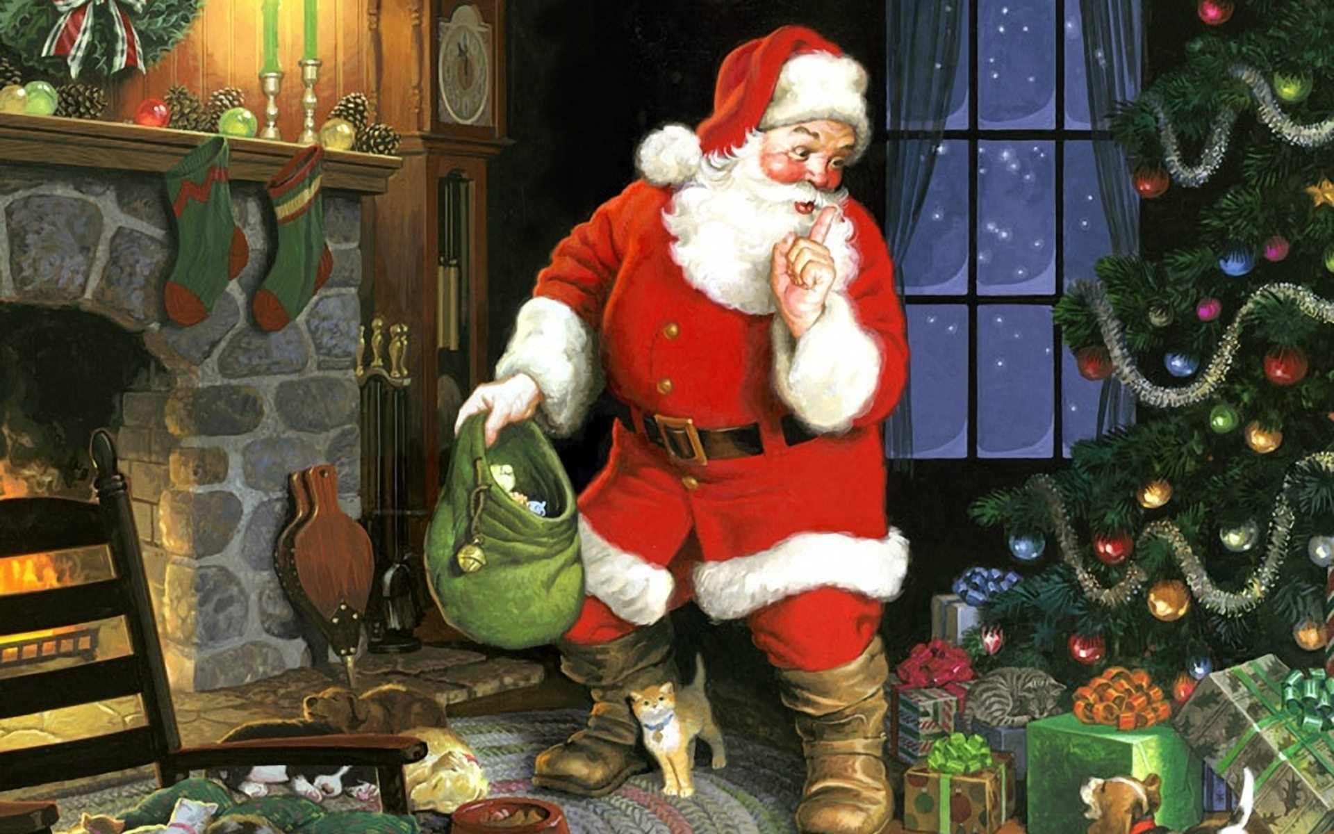 Christmas Desktop Wallpaper Santa , HD Wallpaper & Backgrounds
