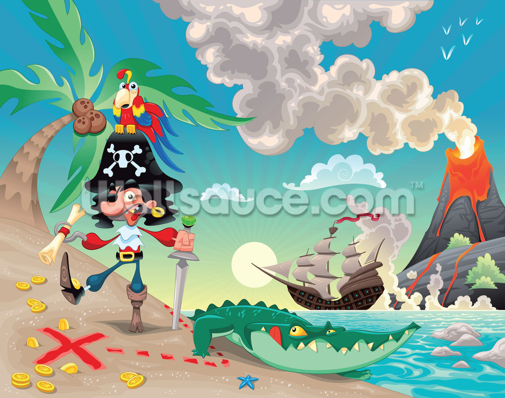 Pirate Island And Volcano Wallpaper Mural - Pirate Wallpaper Kids , HD Wallpaper & Backgrounds