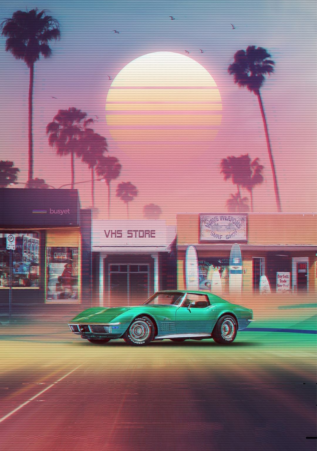 Vaporwave Iphone Wallpaper Vhs > - Synthwave Car Wallpaper Phone , HD Wallpaper & Backgrounds