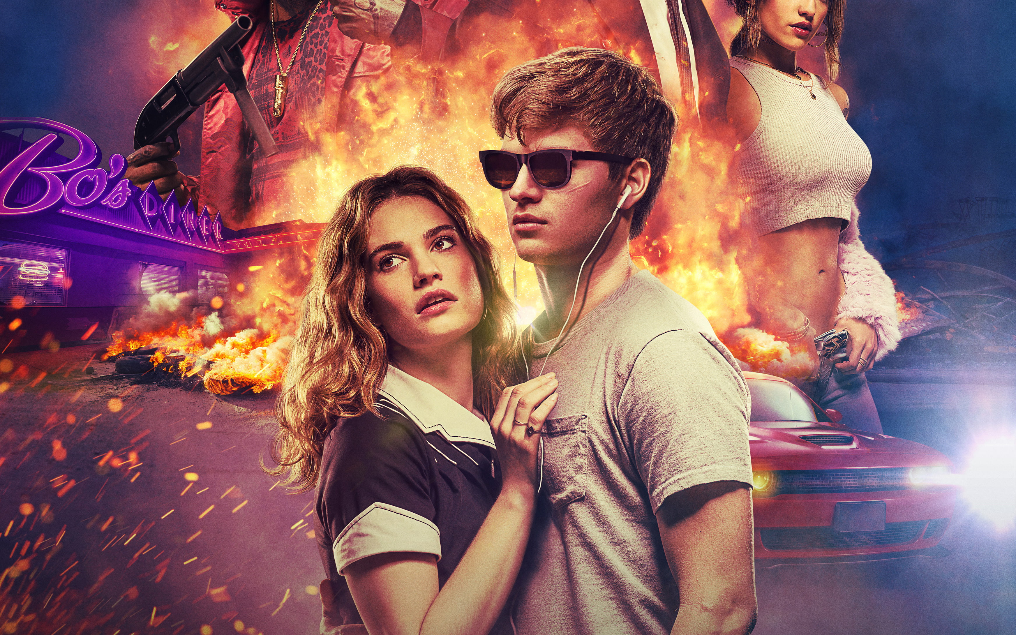 Baby Driver, Car, Edgar Wright, Movies, Outrun - Ansel Elgort And Lily James Baby Driver , HD Wallpaper & Backgrounds