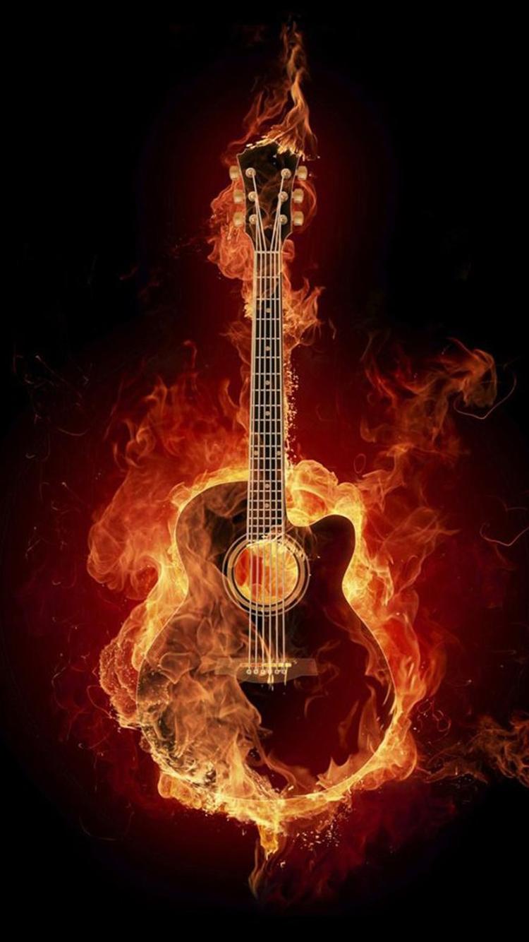 Cool Fire Guitar Iphone 6 Wallpapers - Flaming Guitar , HD Wallpaper & Backgrounds