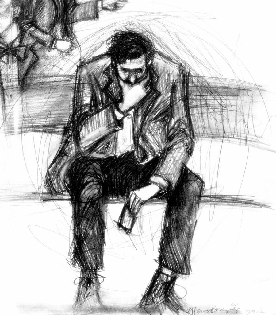 Alone Boy Pencil Sketch Lonely Boy Pencil Sketches - Sad Boy Pencil Arts , HD Wallpaper & Backgrounds