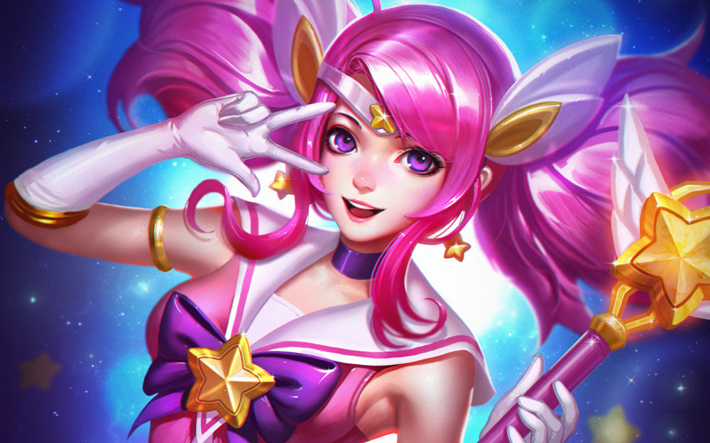 Wallpaper League Of Legends, Lux, Staff, Pink Hair, - Sexy Star Guardian Lux , HD Wallpaper & Backgrounds