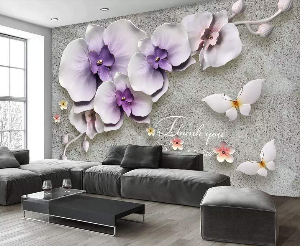 Murwall Floral Wallpaper 3d Embossed Orchids Wall Murals - Обои На Стену С Орхидеей , HD Wallpaper & Backgrounds
