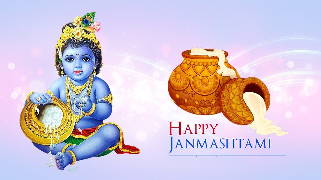 God Krishna Happy Janmashtami Wallpaper - Janmashtami Festival Images For Kids , HD Wallpaper & Backgrounds