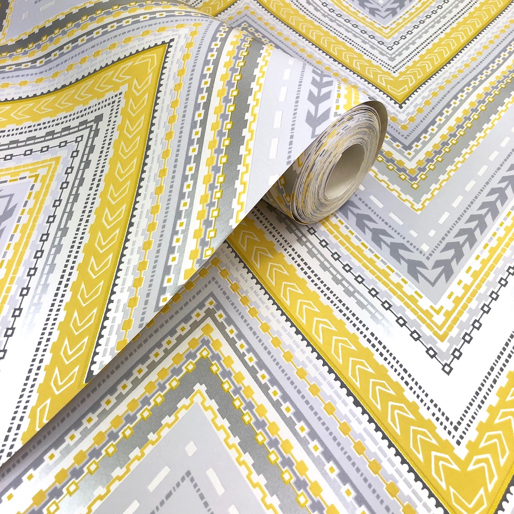 Grandeco Pandora Chevron Weave Wallpaper In Yellow - Grey Mustard Wall Paper , HD Wallpaper & Backgrounds