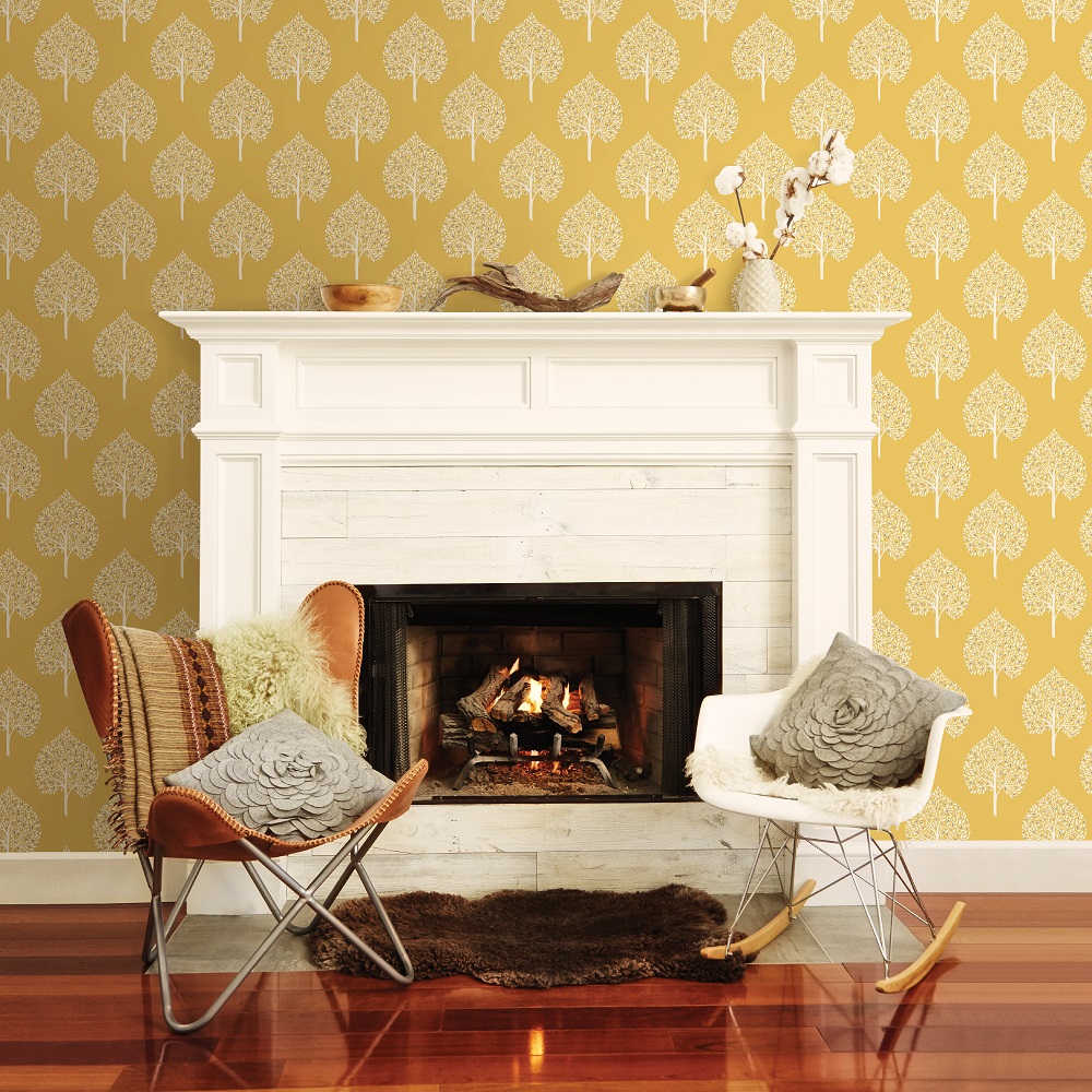 A Street Prints Grove Yellow Wallpaper - Yellow Wallpaper Living Room , HD Wallpaper & Backgrounds