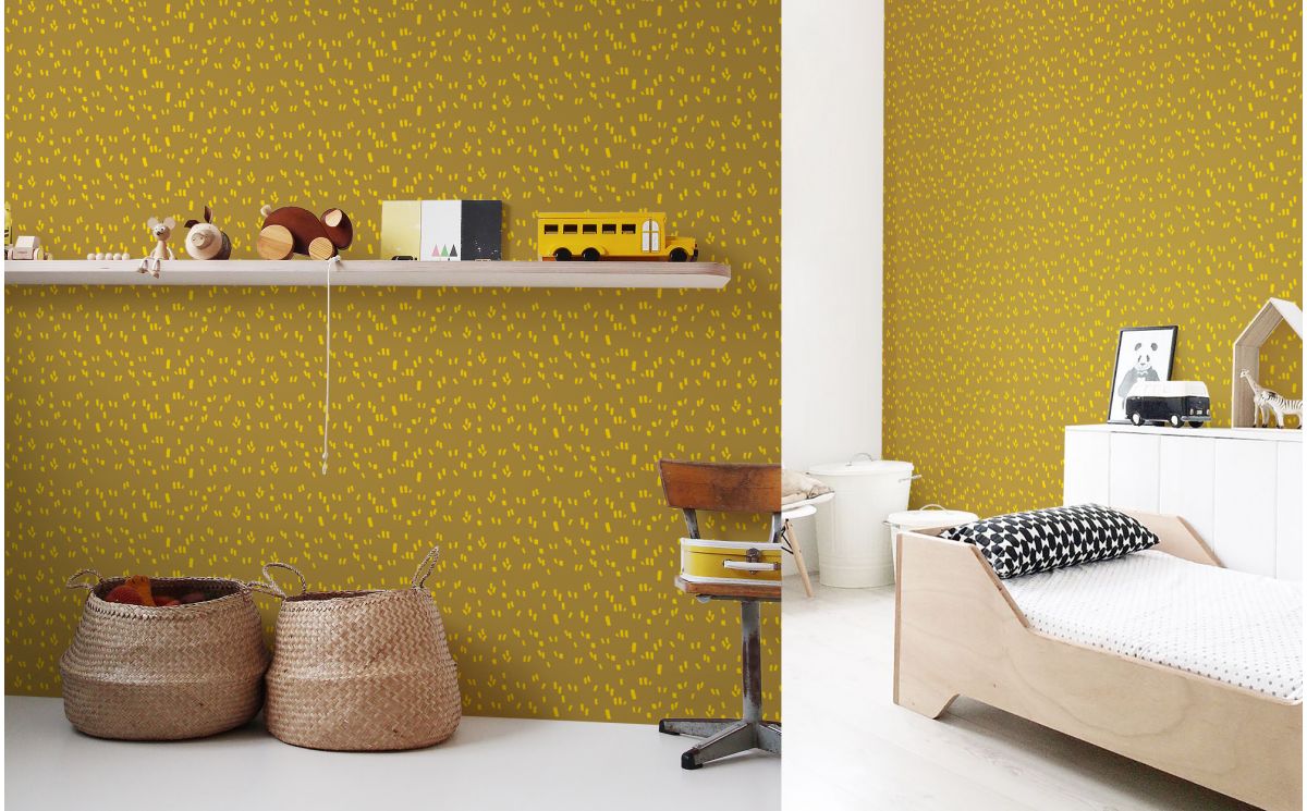 Beautiful Mustard And Yellow Graphic Wallpaper For - Papier Peint Chambre Bebe Jaune , HD Wallpaper & Backgrounds