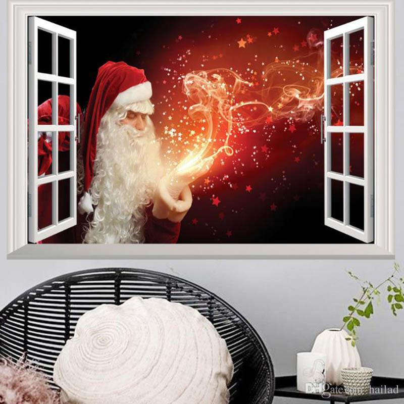 3d Removable Christmas Fake Window Scenery Wall Sticker - Janela Papai Noel , HD Wallpaper & Backgrounds