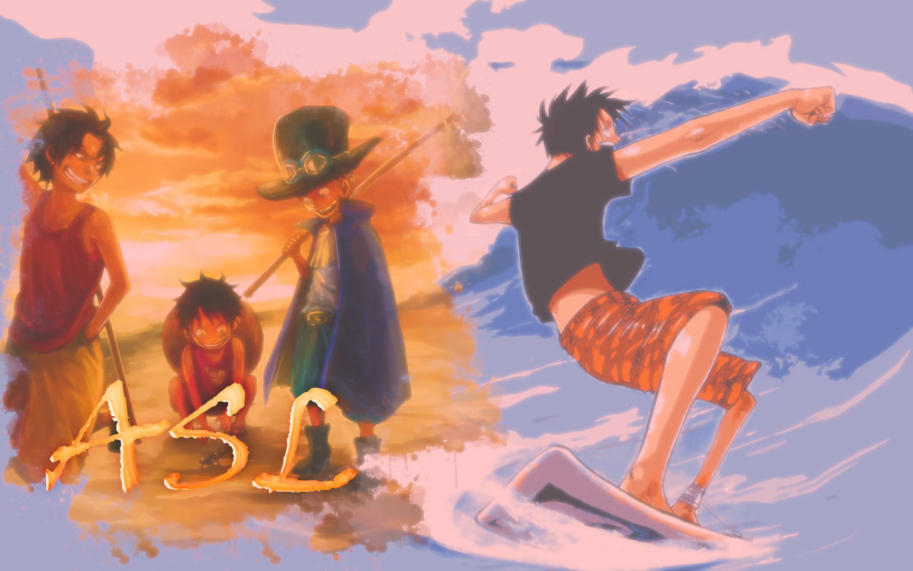 Monkey D Luffy, Ace, And Sabo Painting, One Piece, - One Piece Luffy Sabo Ace , HD Wallpaper & Backgrounds