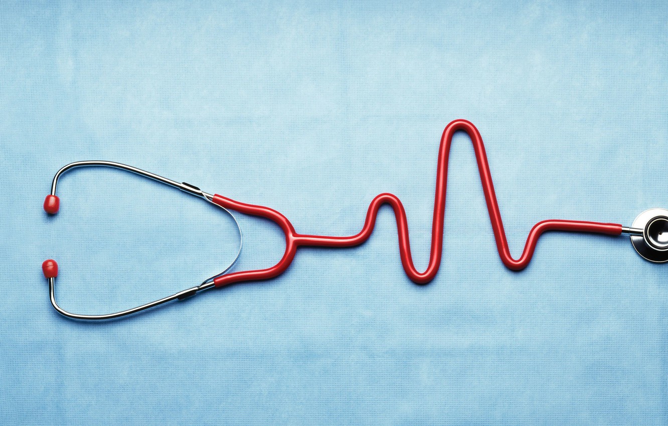 Photo Wallpaper Red, Blue Background, Heartbeat, Stethoscope - Doctor Heart , HD Wallpaper & Backgrounds