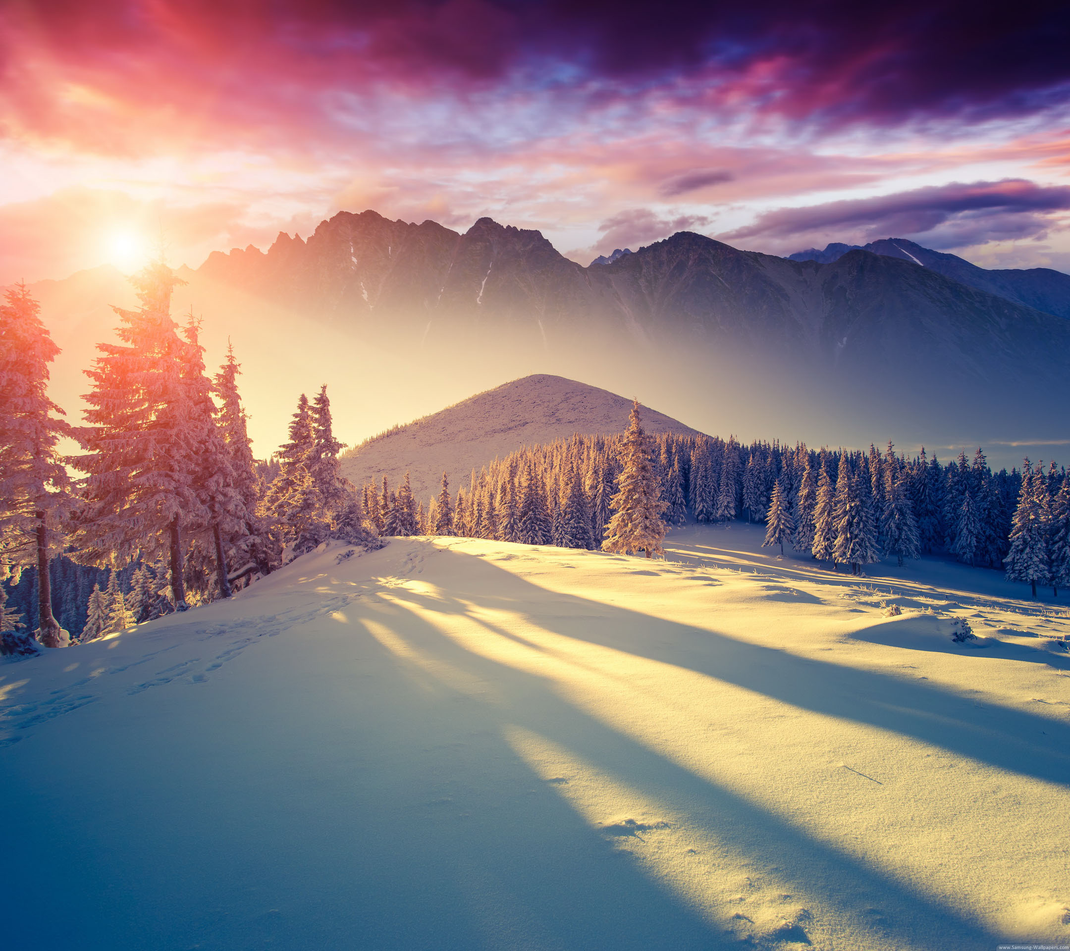 Winter Sun Lock Screen Samsung Galaxy S5 Wallpaper - Landscape Winter Sunset , HD Wallpaper & Backgrounds