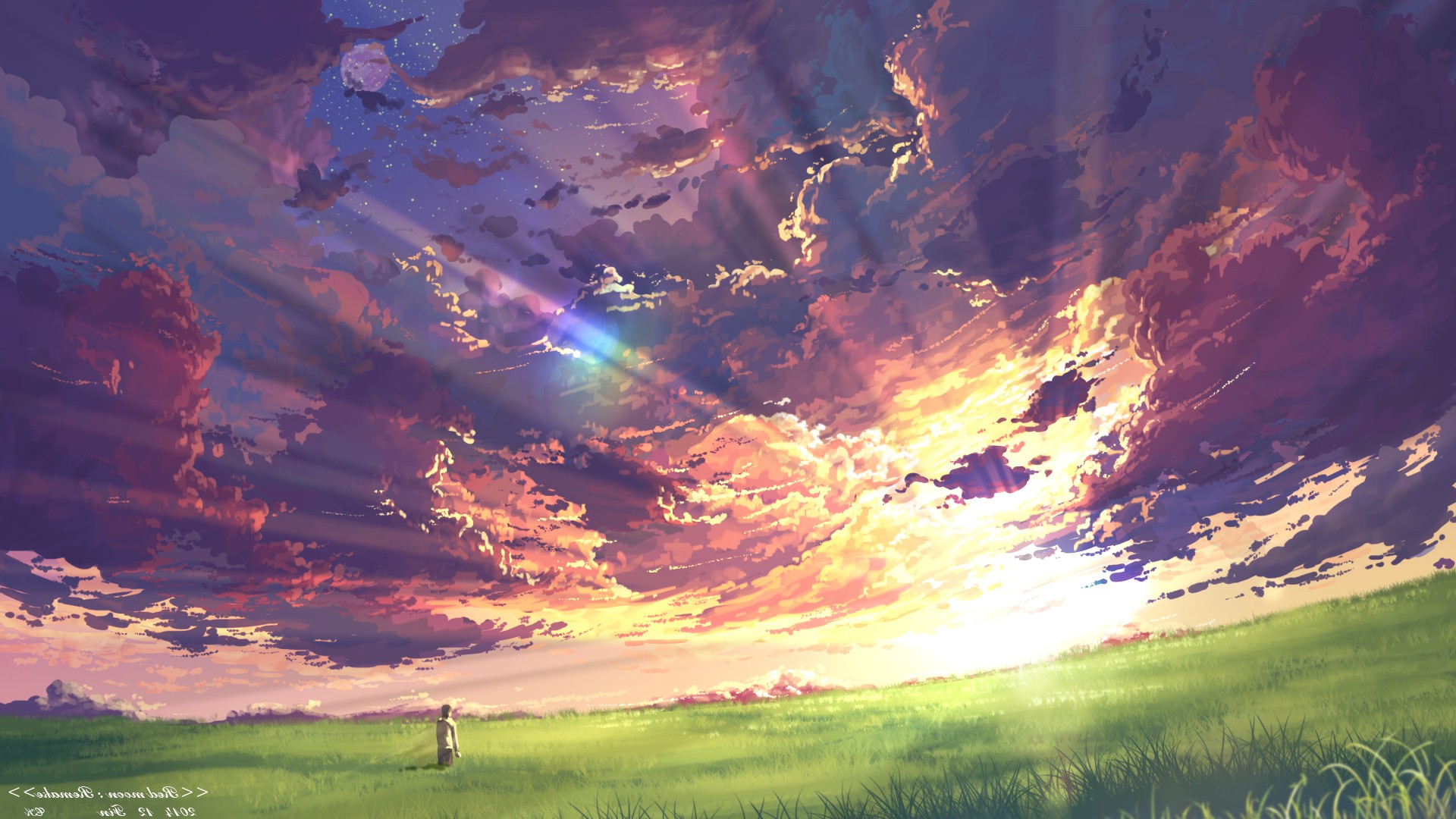 Anime, Clouds, Sky, Sunset, Sun Rays, Field Wallpapers - Anime Wallpaper Sun , HD Wallpaper & Backgrounds