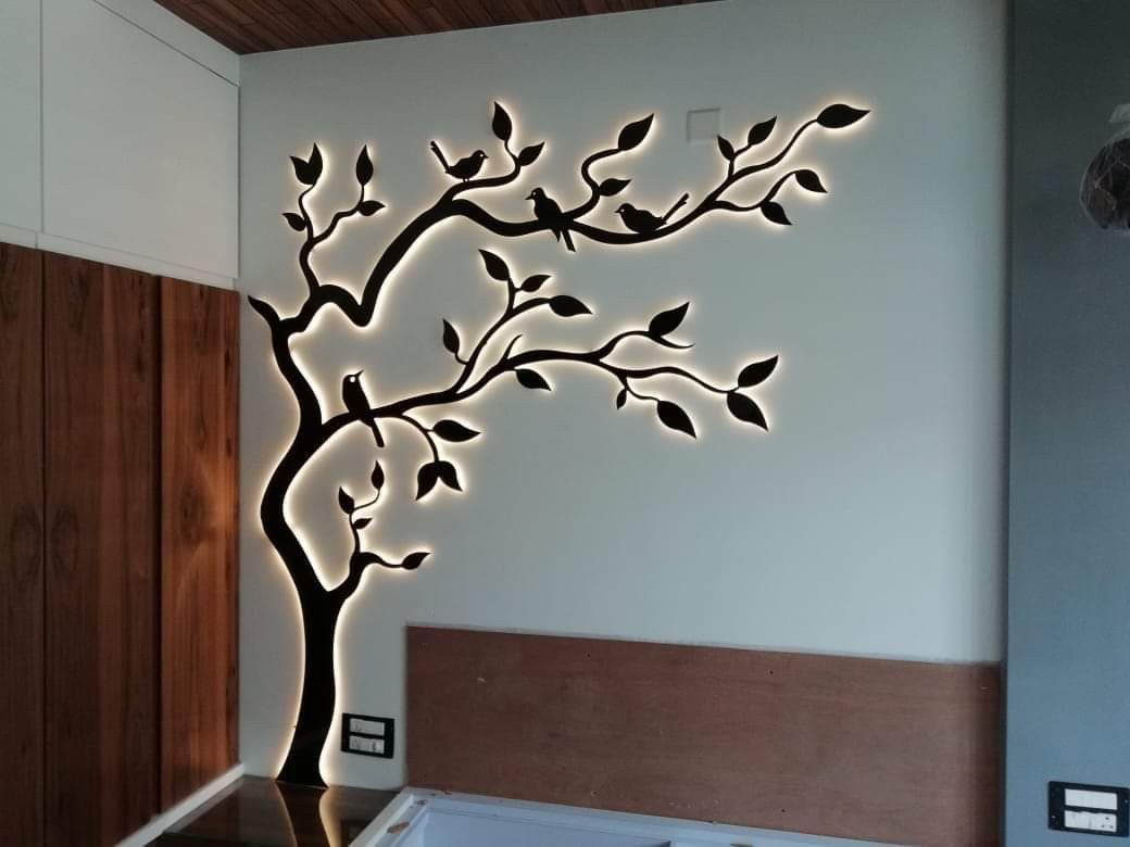 Wall Tree Design - White Colour Wall Design , HD Wallpaper & Backgrounds