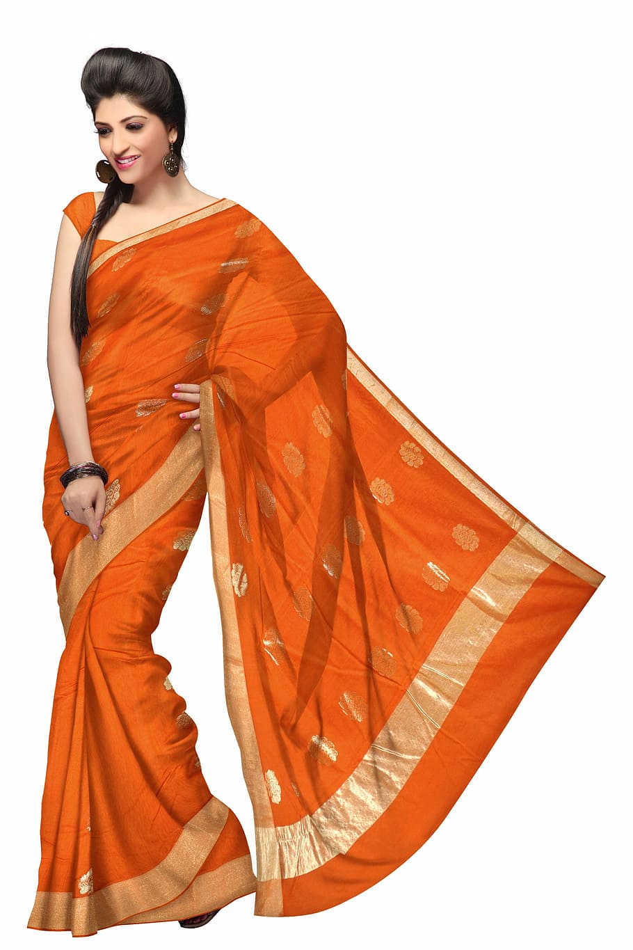 Women S Orange Kameez Dress, Saree, Fashion, Silk, - Fashion Hd Saree Model , HD Wallpaper & Backgrounds