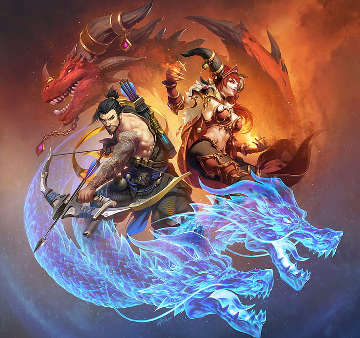 Blizzard, Art, Dragon, Overwatch, Hanzo, Hanzo Shimada, - Hanzo And Alexstrasza , HD Wallpaper & Backgrounds