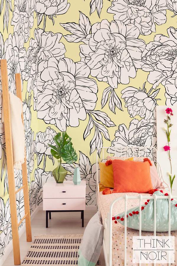 Cute Girls Room Floral Wall Mural - Window Treatment , HD Wallpaper & Backgrounds