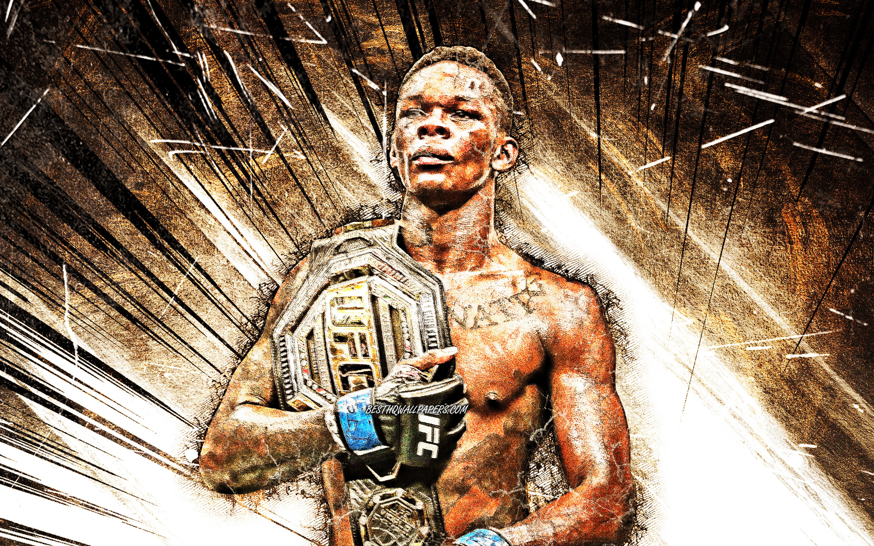 Israel Adesanya, Grunge Art, New Zealand Fighters, - Anthony Joshua Wallpaper 4k , HD Wallpaper & Backgrounds