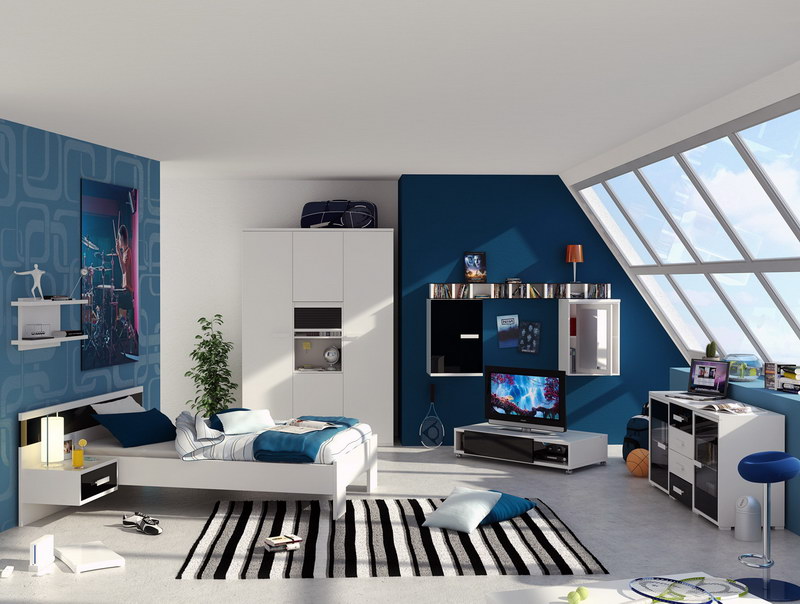 Room Teen Boys Room Decorating Ideas With Wallpaper - Attic Bedroom Teen Boys , HD Wallpaper & Backgrounds