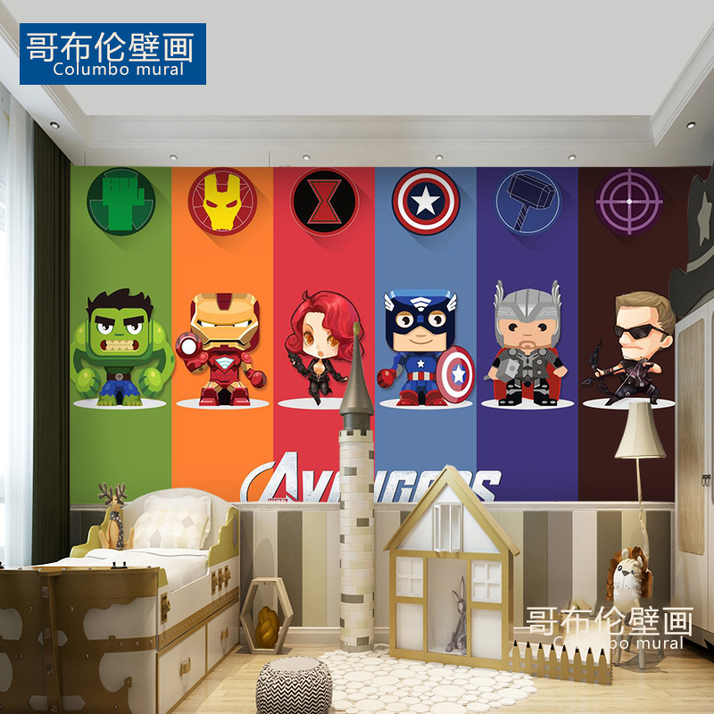 3d Children S Room Wallpaper Boys And Girls Bedroom - Painted Avengers Mural , HD Wallpaper & Backgrounds
