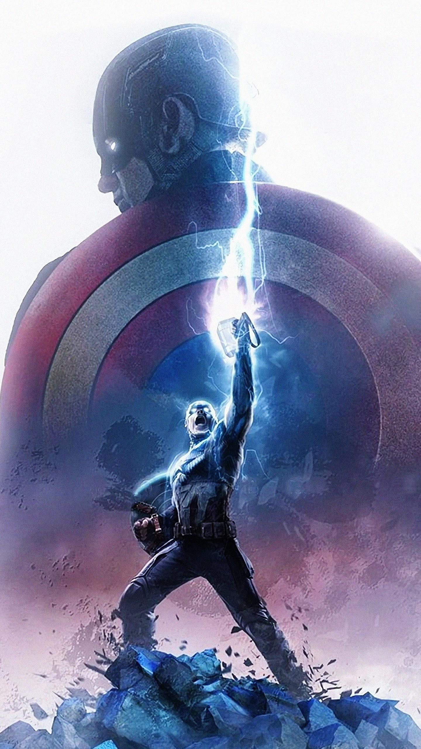 Avengers Endgame Captain America Thor Hammer Lightning - Captain America Wallpaper 4k , HD Wallpaper & Backgrounds