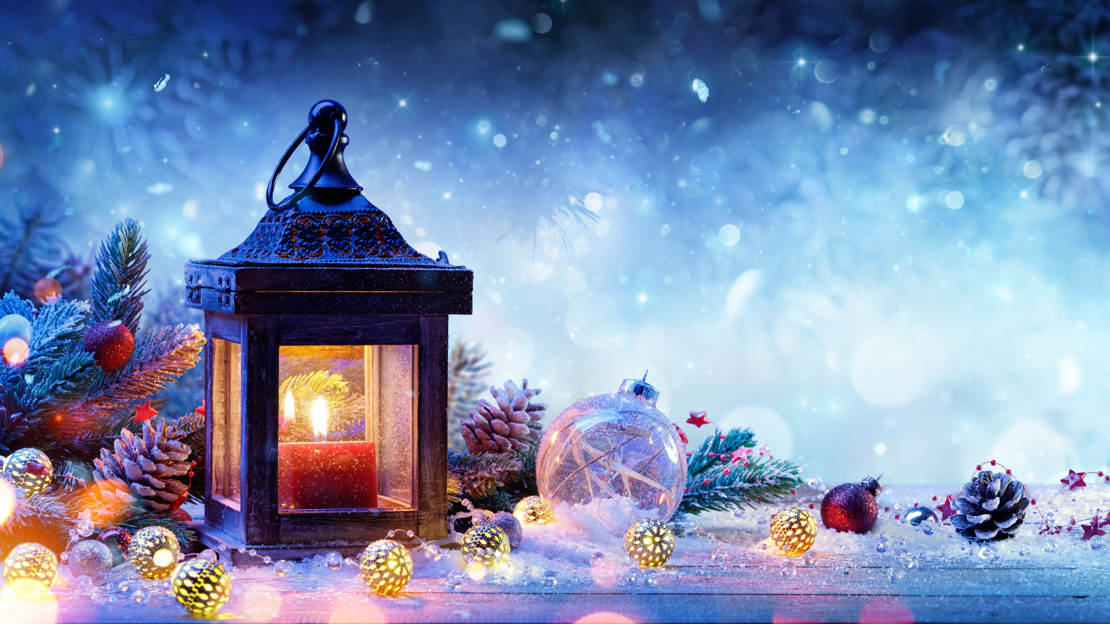 Wallpaper Christmas Decorations, Spruce, Snow, Lamp, - Background