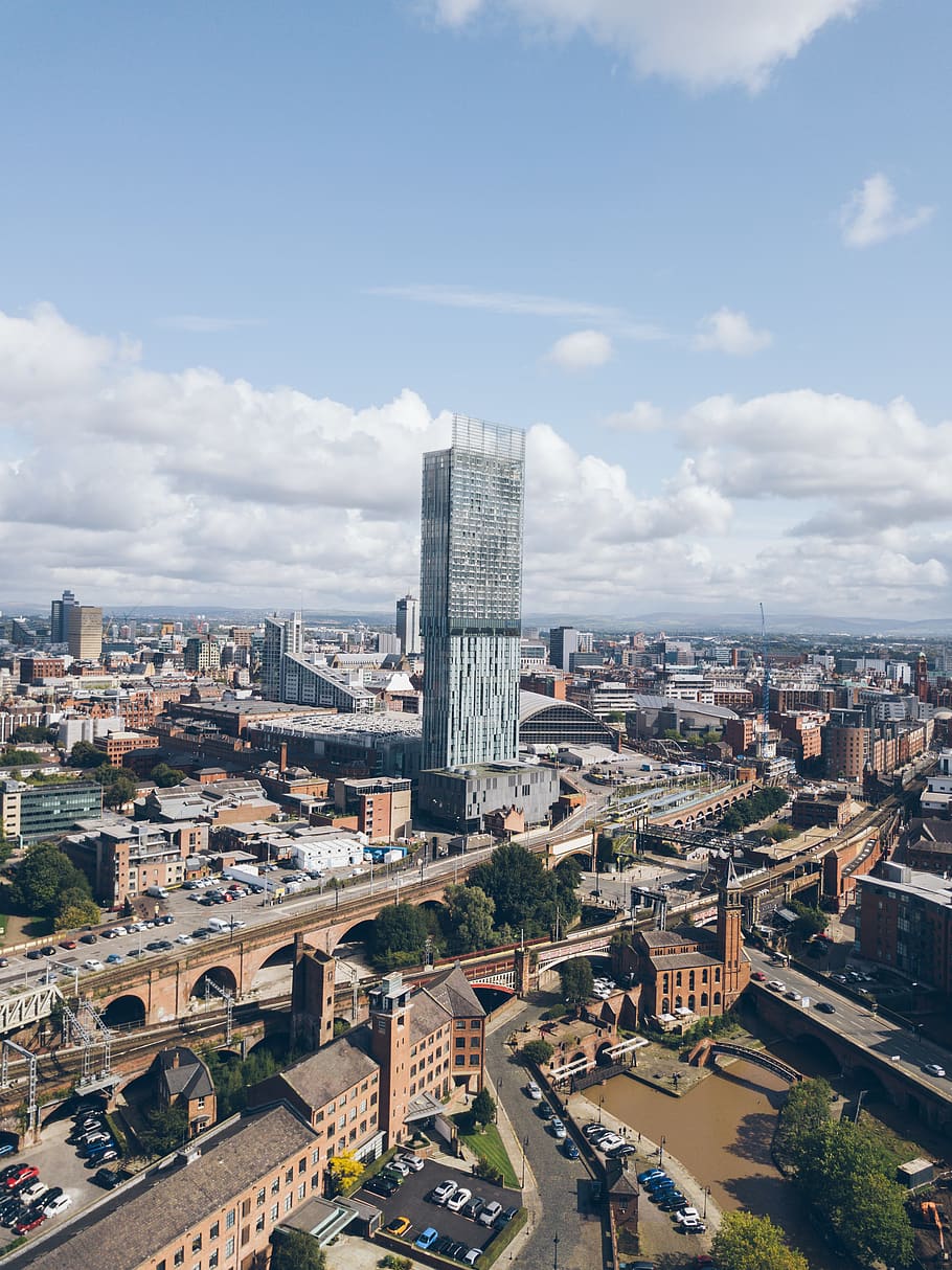 Manchester, United Kingdom, City Skyline, Drone, Uk, - Manchester Hd , HD Wallpaper & Backgrounds