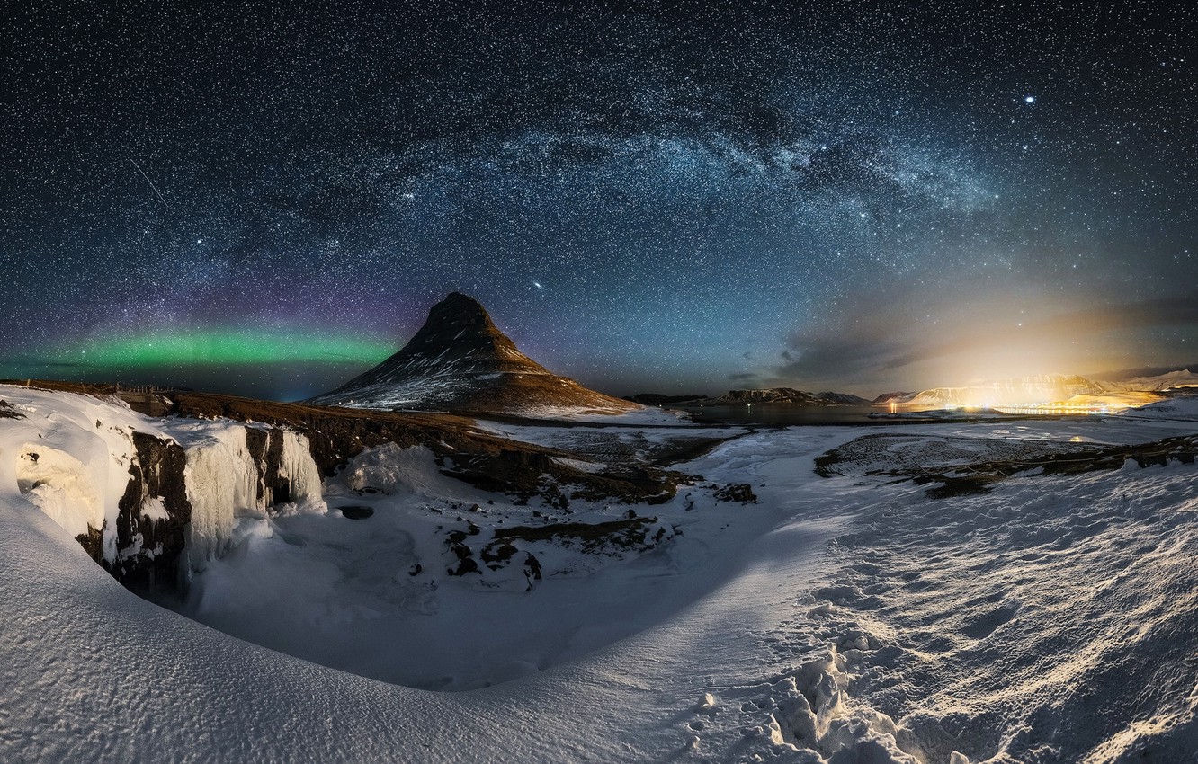 Photo Wallpaper The Sky, Stars, Night, Mountain, The - Iceland Wallpaper Winter Night , HD Wallpaper & Backgrounds