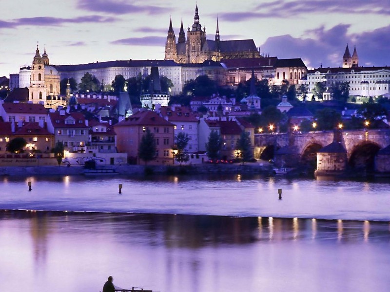 Cathedral Above A River In Prague Wallpaper - Purple Prague , HD Wallpaper & Backgrounds