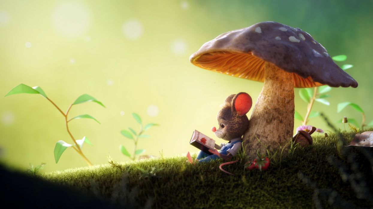 Animal Mouse Mushroom Reading Wallpaper - Mouse Mushroom , HD Wallpaper & Backgrounds