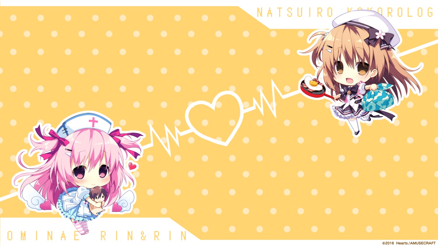 Chibi Hearts Natsuiro Kokoro Log Nurse Ominae Rin Pero - Cartoon , HD Wallpaper & Backgrounds