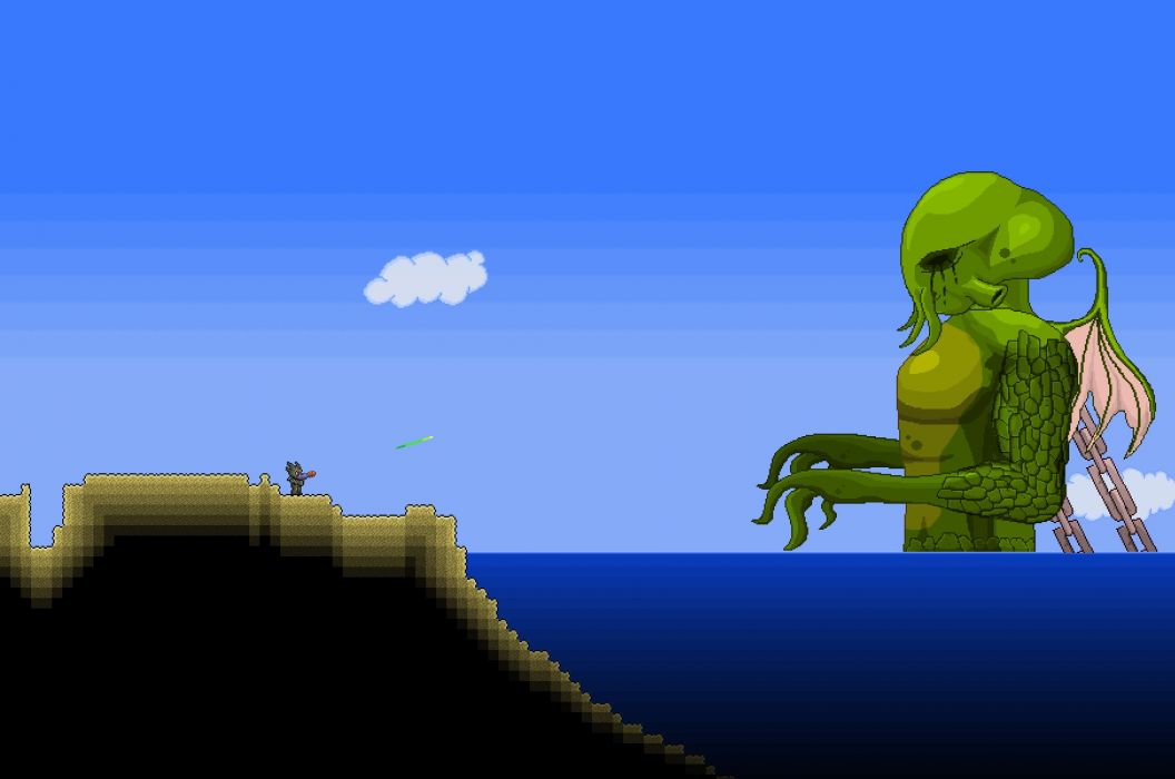 Terraria Action Sandbox Adventure Fantasy Exploration - Terraria Cthulhu And Moon Lord , HD Wallpaper & Backgrounds