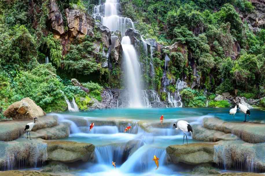 Landscape Waterfall, Three-dimensional Landscape, Background - Erawan National Park , HD Wallpaper & Backgrounds