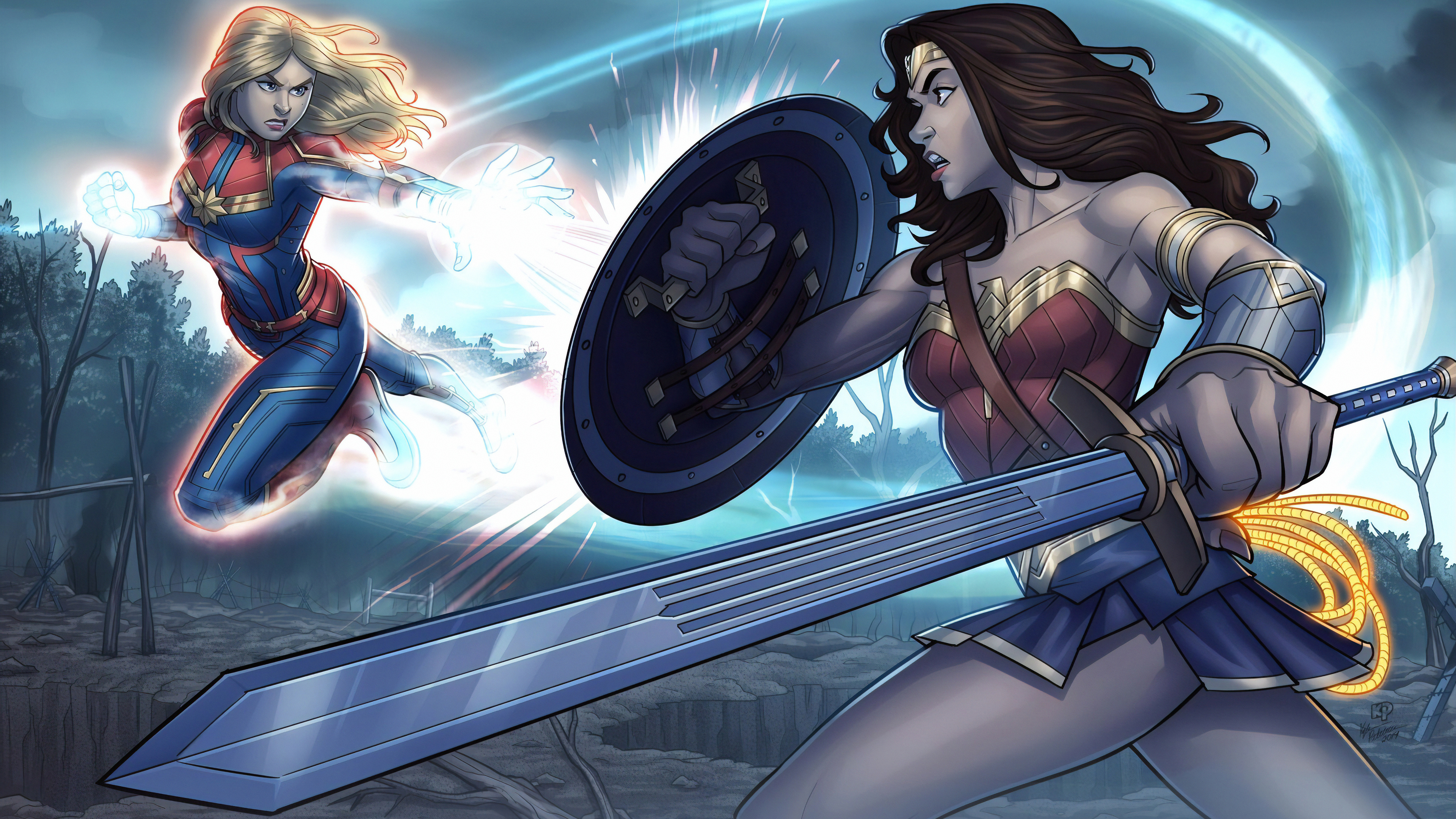 Wonder Woman And Captain Marvel , HD Wallpaper & Backgrounds