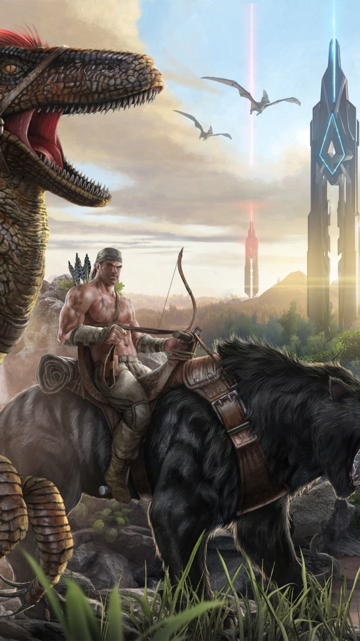 Survival Evolved, Landscape, Dinosaurs, Guns, Bows, - Ark Survival Evolved Poster , HD Wallpaper & Backgrounds