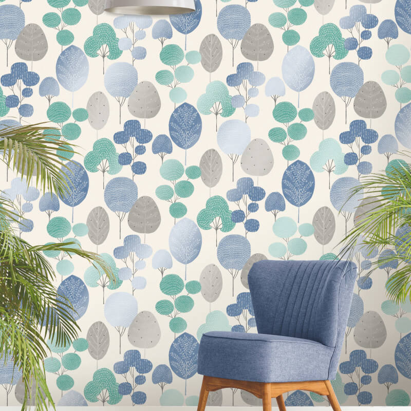 Crown Scandi Forest Tree Blue/teal Metallic Wallpaper - Teal Wallpaper Designs , HD Wallpaper & Backgrounds