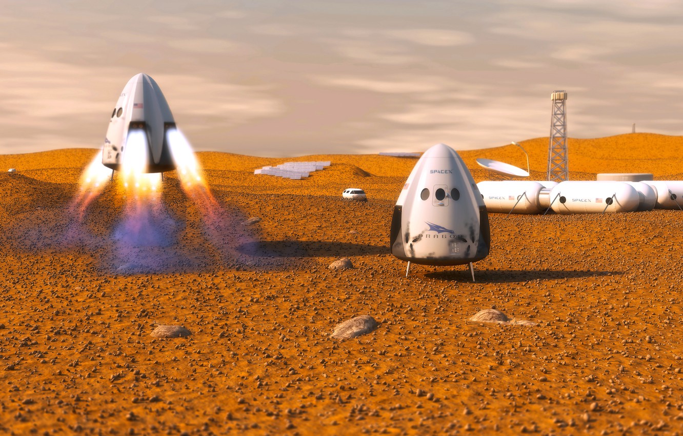 Photo Wallpaper Mars, Spaceship, Transport, Private, - Spacex Red Dragon , HD Wallpaper & Backgrounds