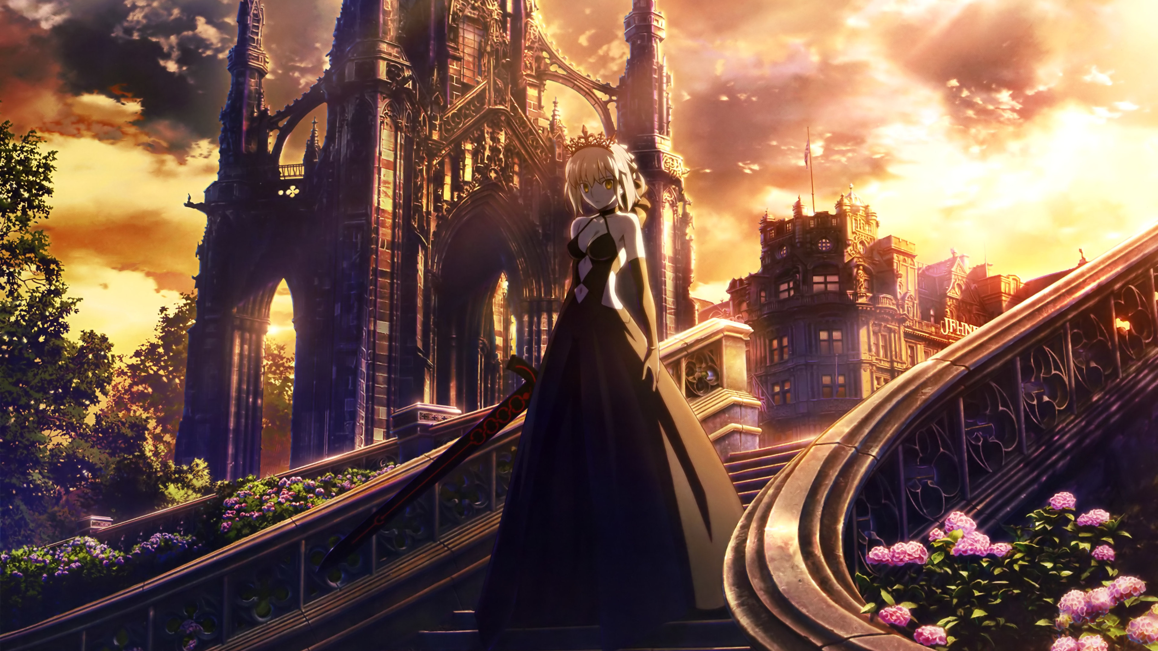 Fate Stay Night Anime Girl Walking Through Stairs - Anime Girl Wallpaper 4k , HD Wallpaper & Backgrounds