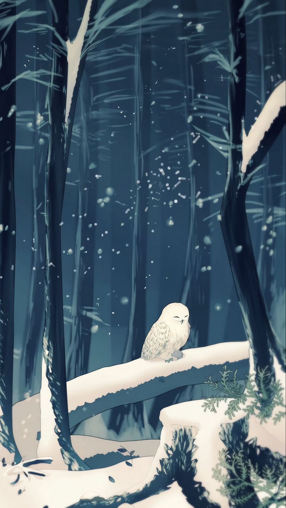 Wallpaper Forest, Owl, Art, Snow, Winter - Winter Art Wallpaper Iphone , HD Wallpaper & Backgrounds