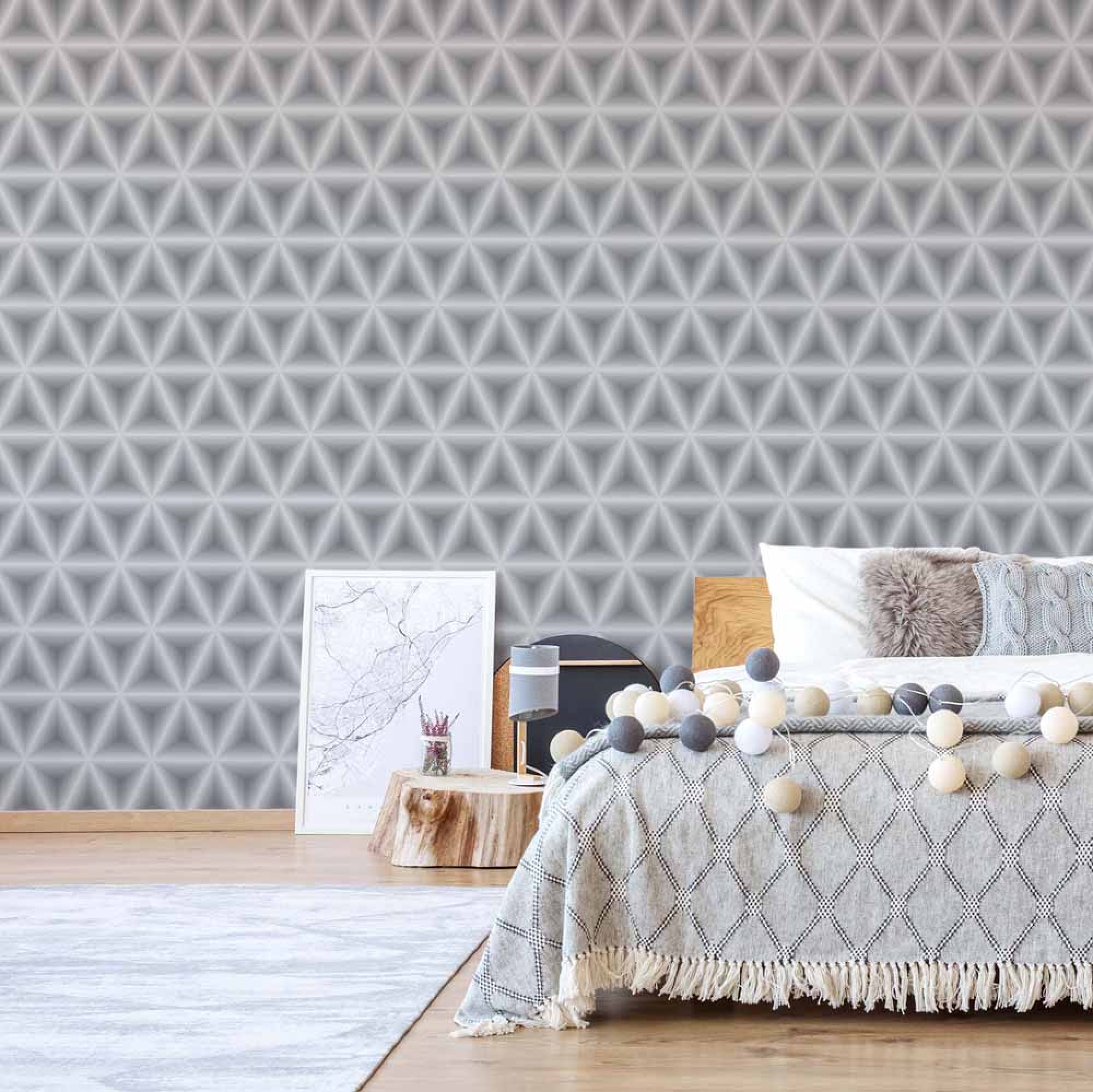 Modern 3d Grey Geometric Design - Hole In Brick Wall 3d , HD Wallpaper & Backgrounds