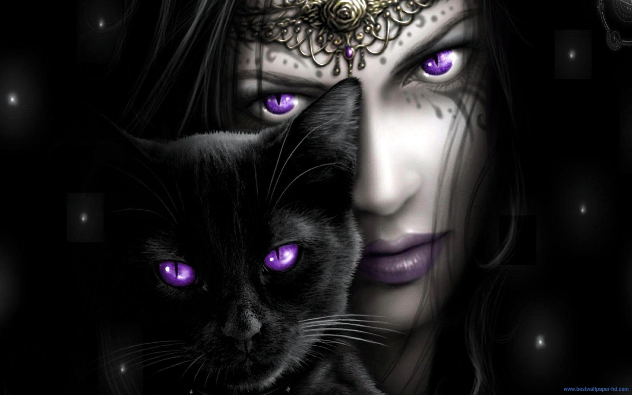 Cat Black Girl Dark Purple Wallpaper - Black Cat Dark Girl , HD Wallpaper & Backgrounds