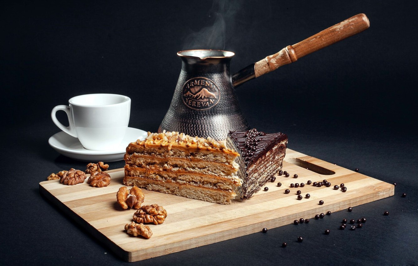 Photo Wallpaper Coffee, Cup, Cake, Nuts, Sweet, Turk - Cake , HD Wallpaper & Backgrounds