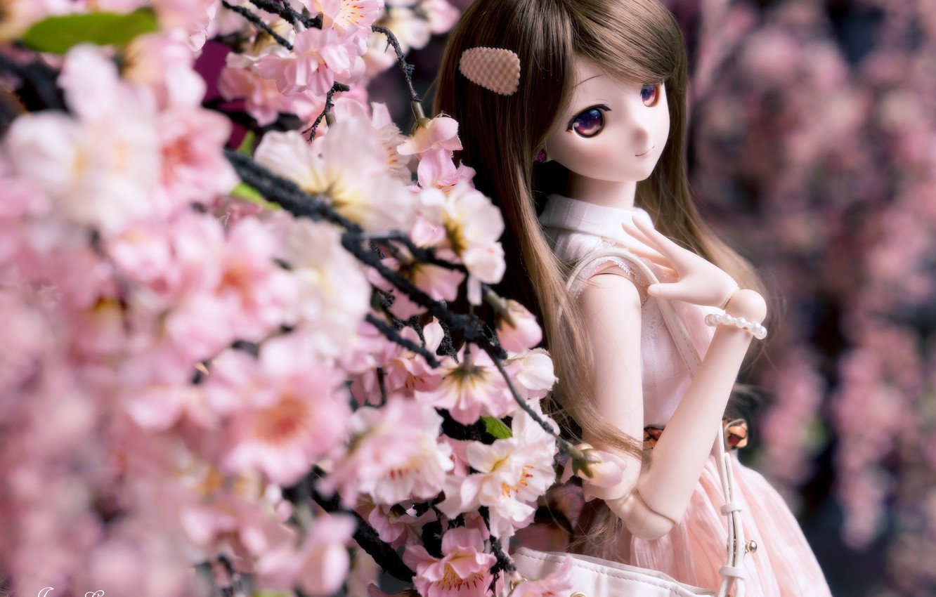 Photo Wallpaper Girl, Flowers, Hair, Spring, Doll - Spring Doll , HD Wallpaper & Backgrounds