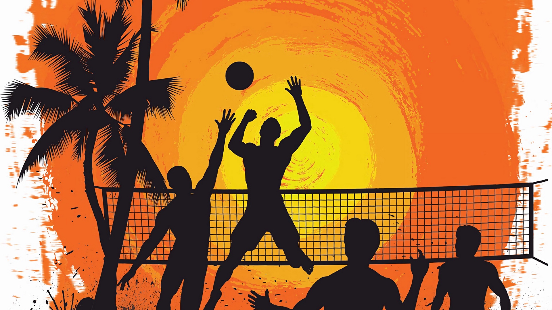Wallpaper Volleyball, Silhouettes, Sun, Palm Trees, - Volleyball Wallpaper Hd Iphone , HD Wallpaper & Backgrounds