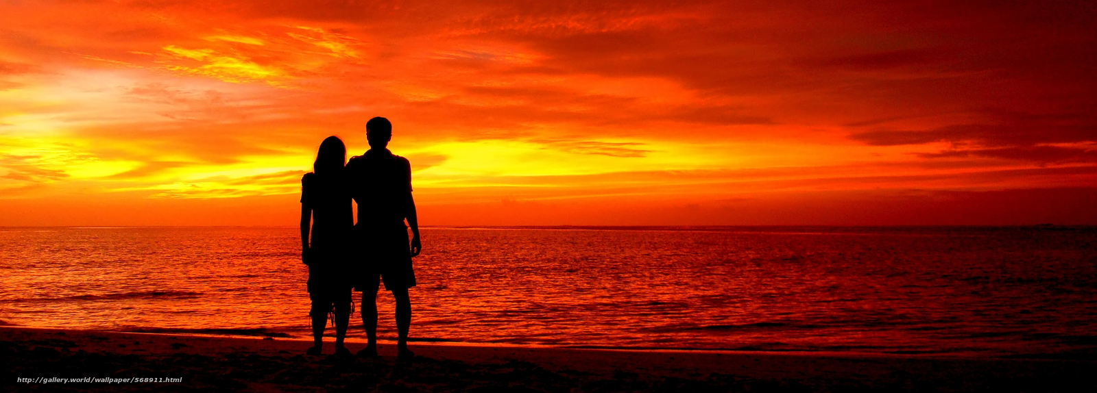 Download Wallpaper Couple In Love, Romantic Silhouette, - Romantic Couple In Beach Sunset , HD Wallpaper & Backgrounds