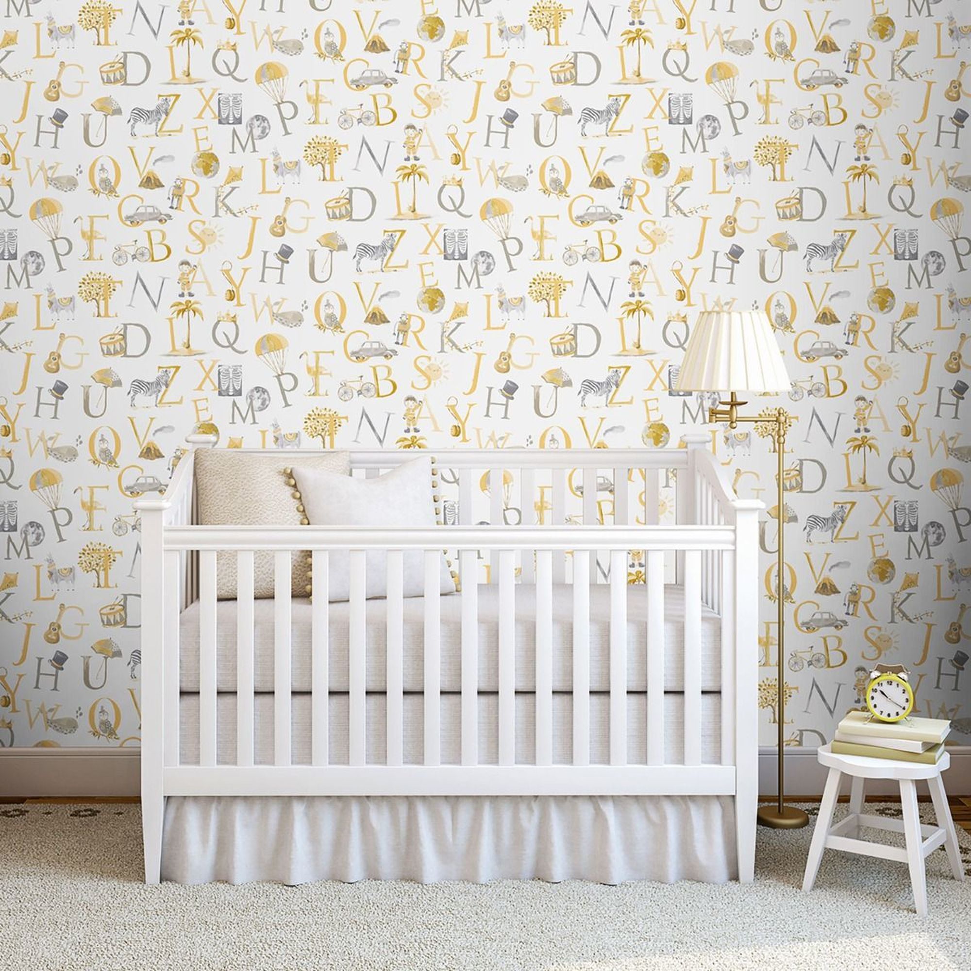 Yellow / Grey - Nursery Wallpaper Grey And Yellow , HD Wallpaper & Backgrounds
