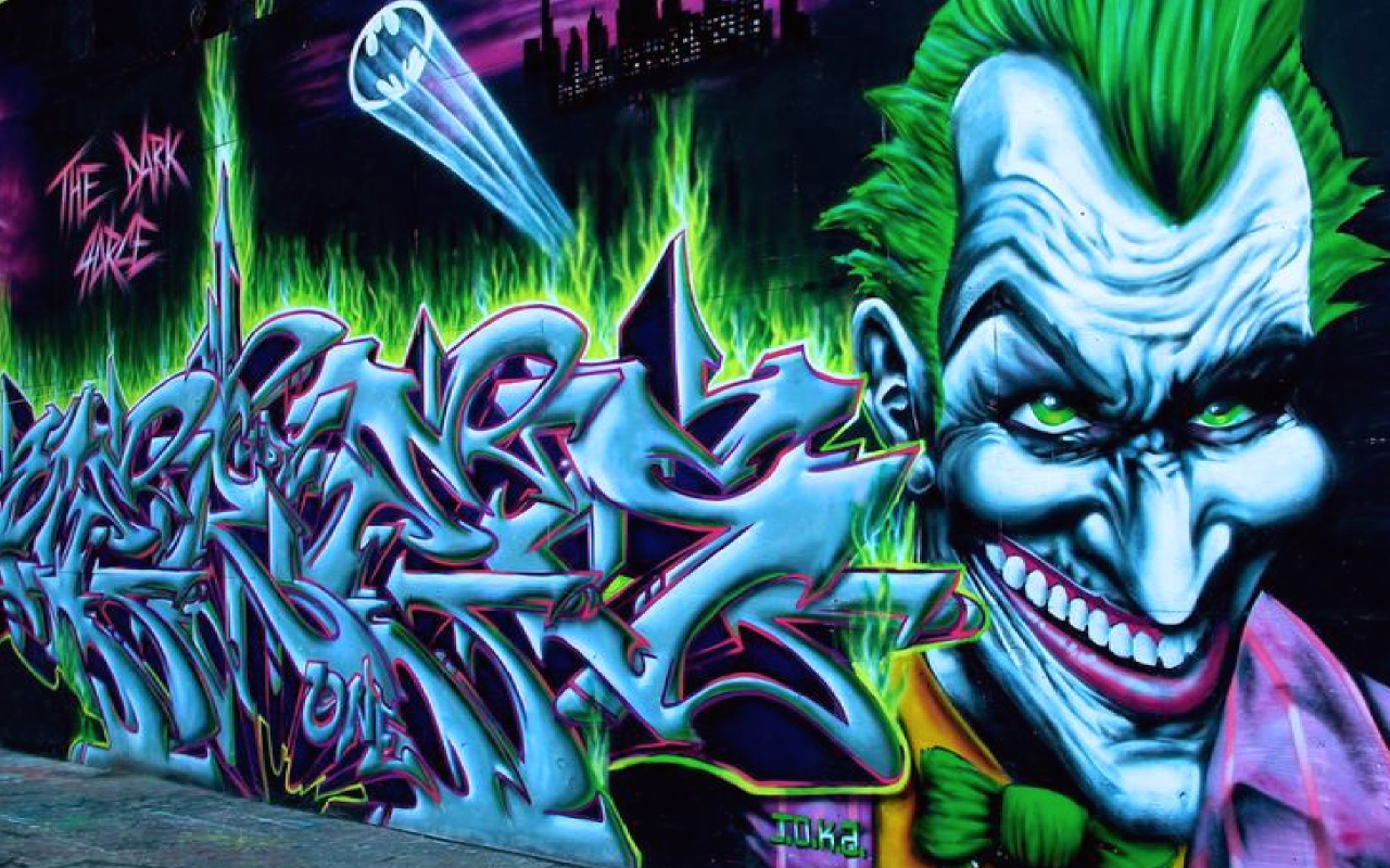 Contoh Gambar Grafiti Joker - Wall Graffiti Art Joker , HD Wallpaper & Backgrounds