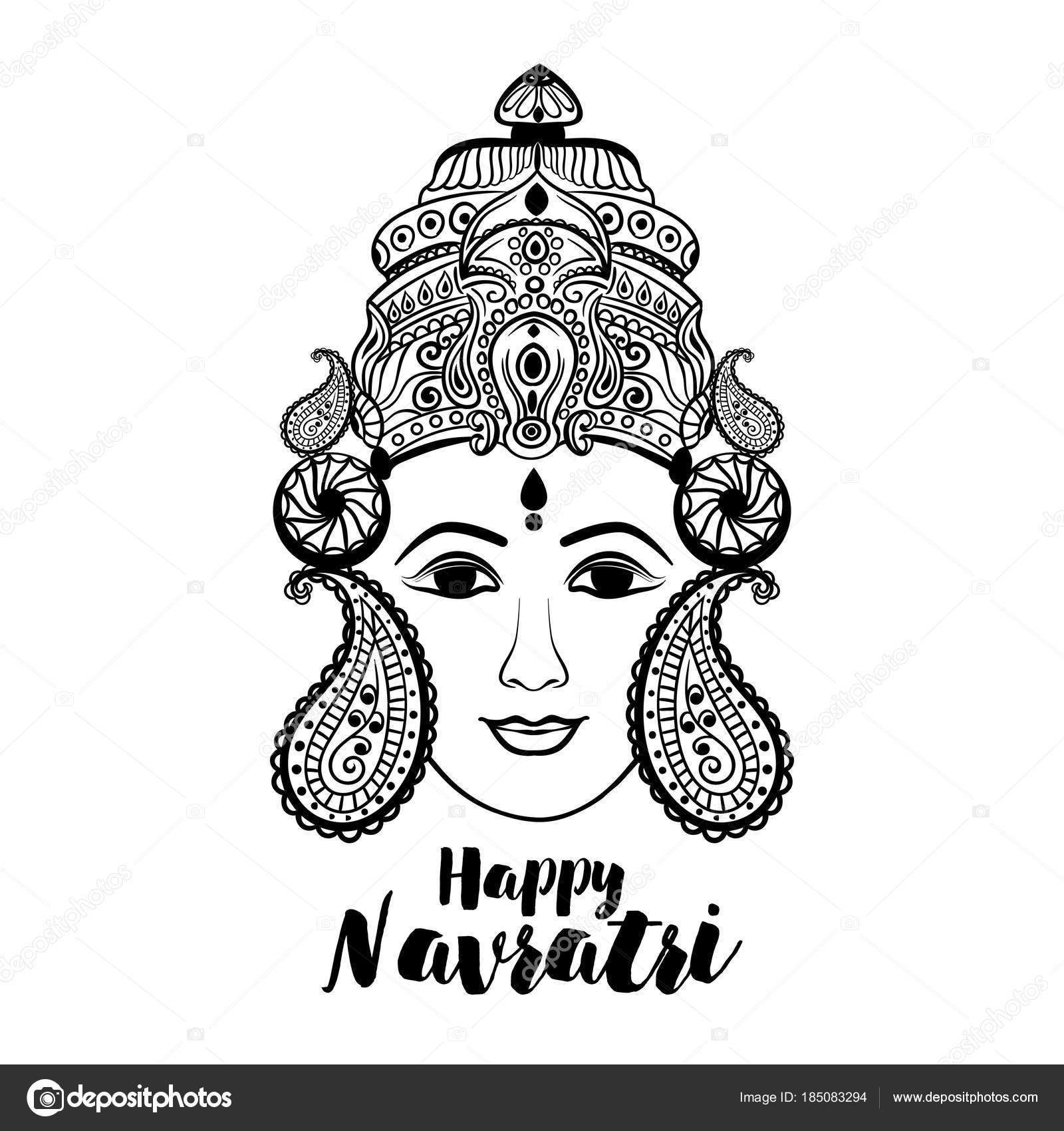 Creative Floral Frame Based On Line Art With Beautiful - Art Festival Durga Drawing For Navratri , HD Wallpaper & Backgrounds
