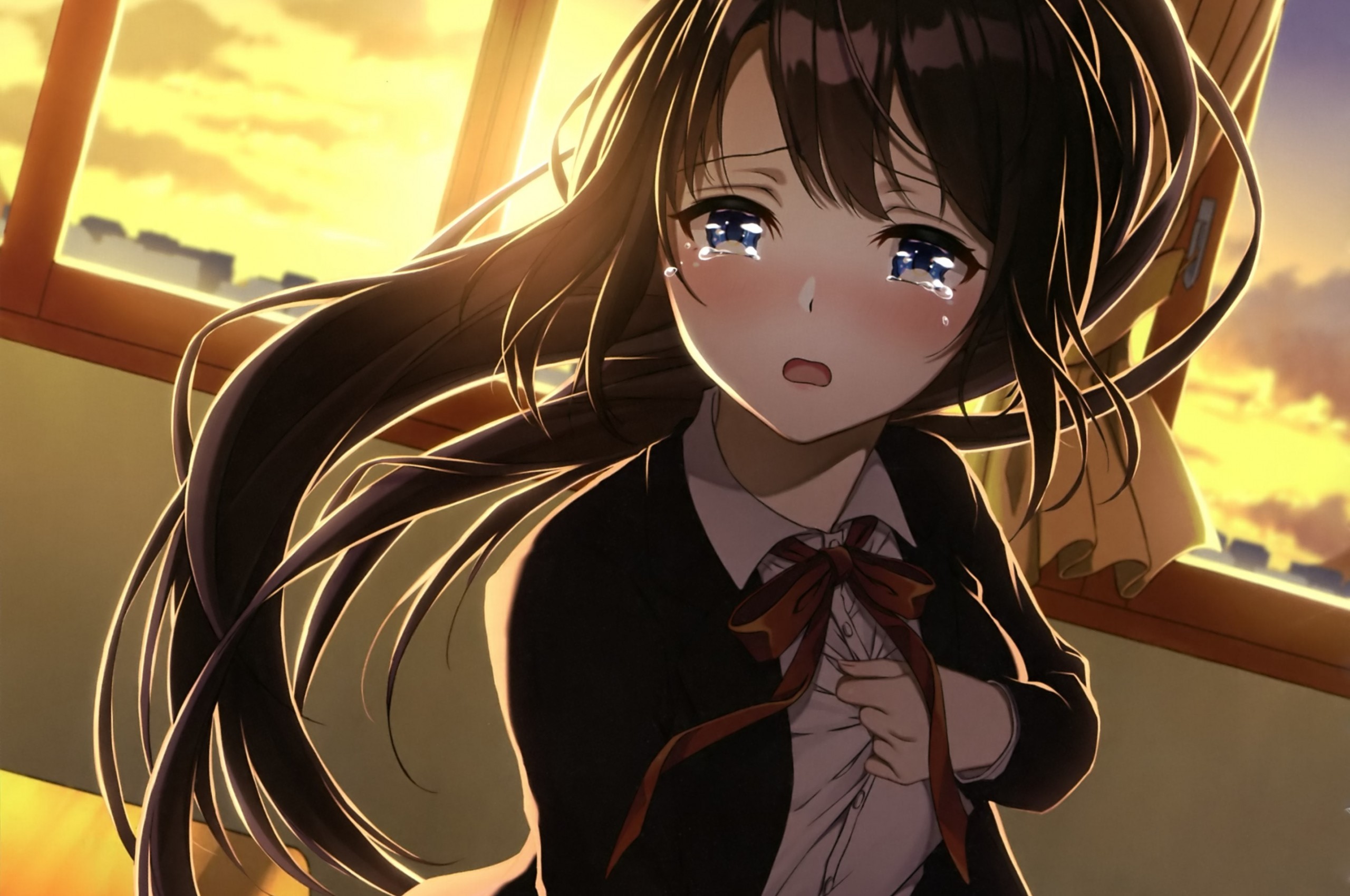 Sad Crying Wallpaper - Crying Anime Sad Girl , HD Wallpaper & Backgrounds