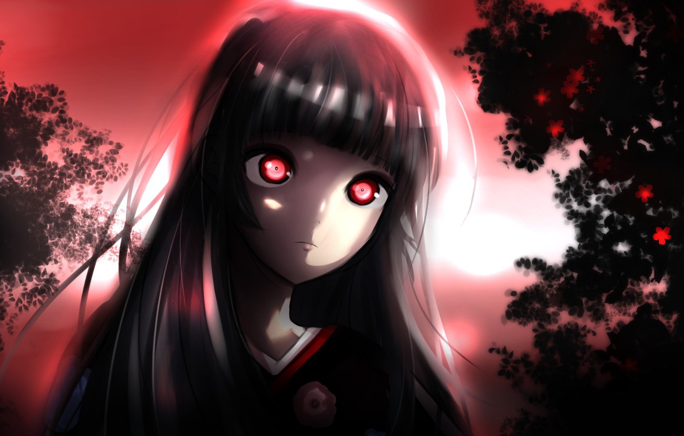 Photo Wallpaper Anime, Night, Red Eyes, Brunette, Evil, - Evil Red Eyes Anime , HD Wallpaper & Backgrounds